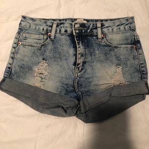 High waisted acid wash jean shorts